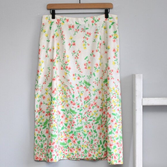 Herman Geist VTG White Grasshopper Floral Print Button Down Midi Skirt Size XL - Picture 4 of 7